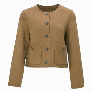 Crop Button Up Woolen Jacket